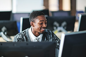 Student in computer lab