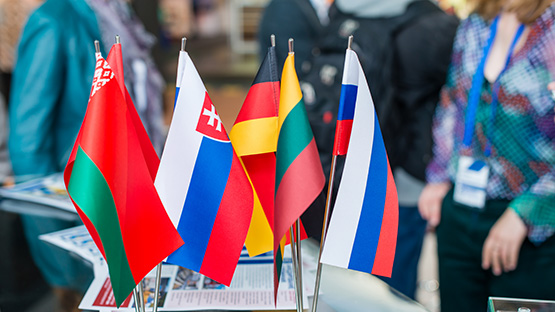 International flags on a desk