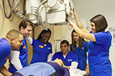 Medical students in a simulation classroom