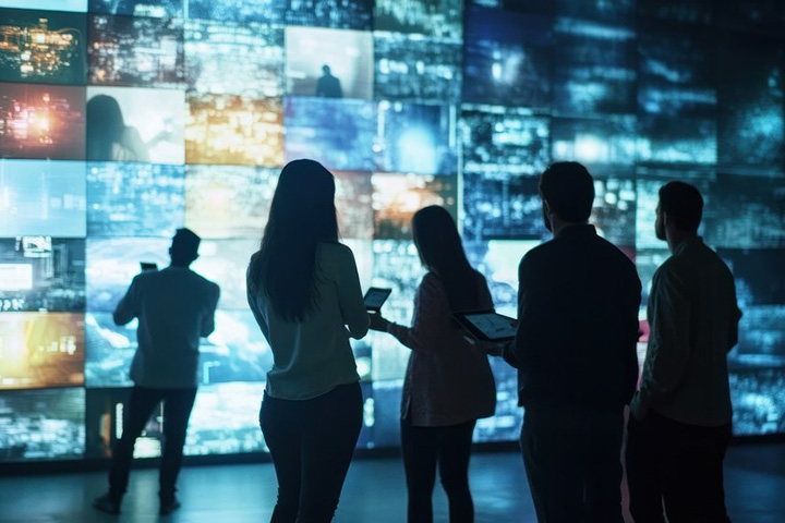 Students in front of multiple screens